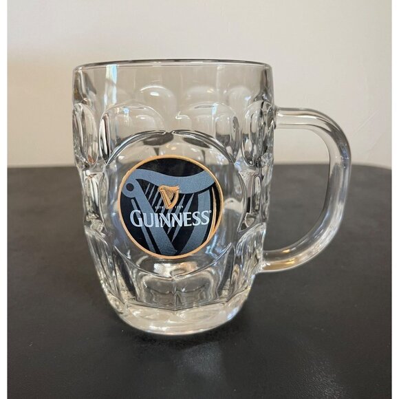 Guinness Clear Dimple Glass Stein Beer Mug Tankard Handle Luminarc Brand - Picture 1 of 8
